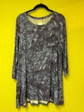 LOGO by Lori Goldstein Slate Blue Marbled Long Sleeve Tunic